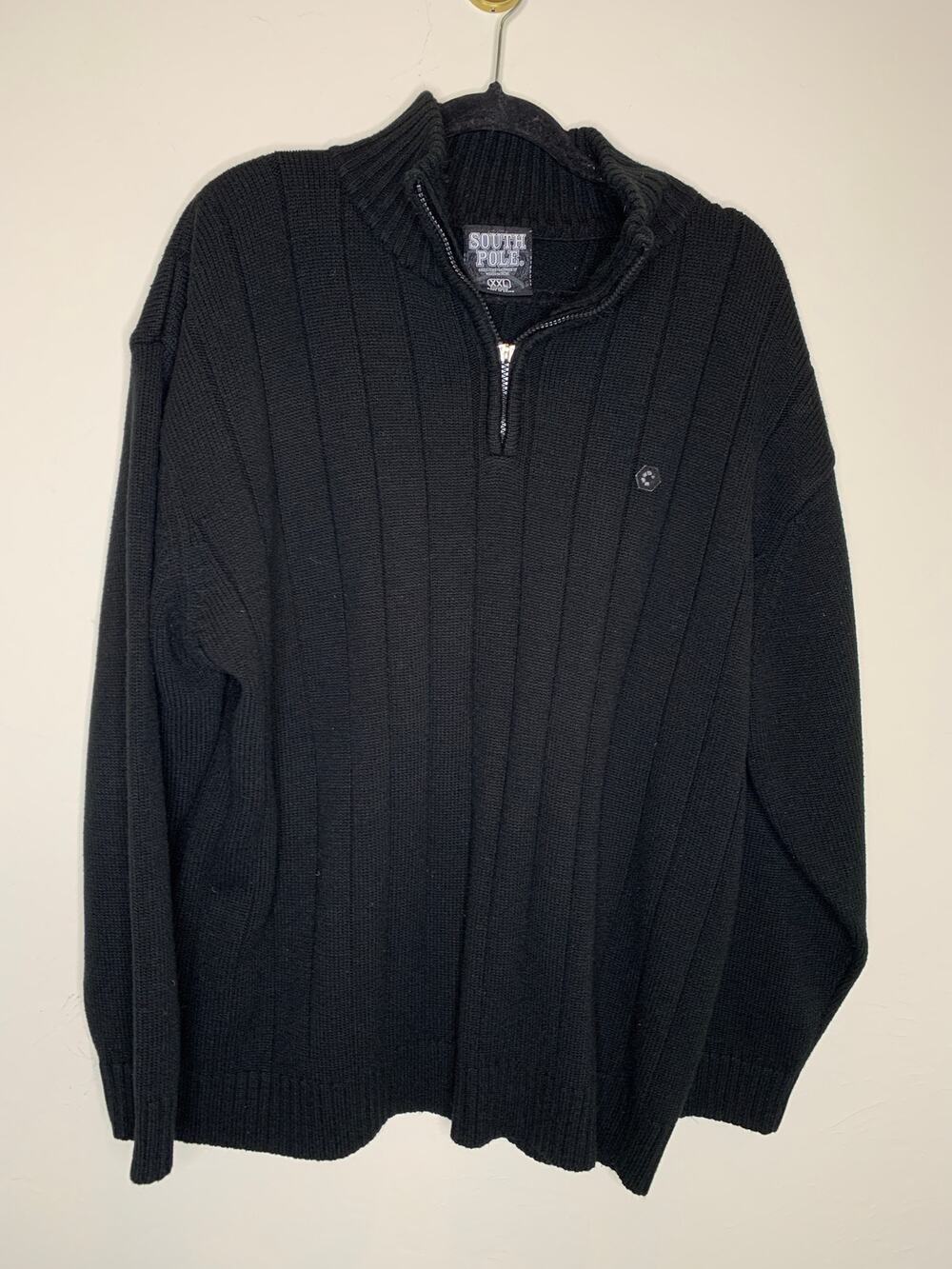 South Pole Black 1/4 Zip Sweater Sz XXL Ribbed Acrylic